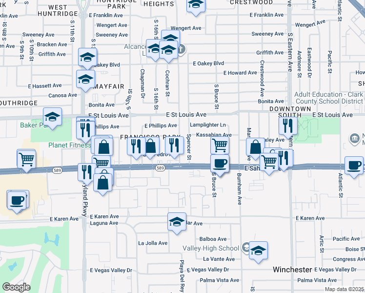 map of restaurants, bars, coffee shops, grocery stores, and more near 2301 South 17th Street in Las Vegas