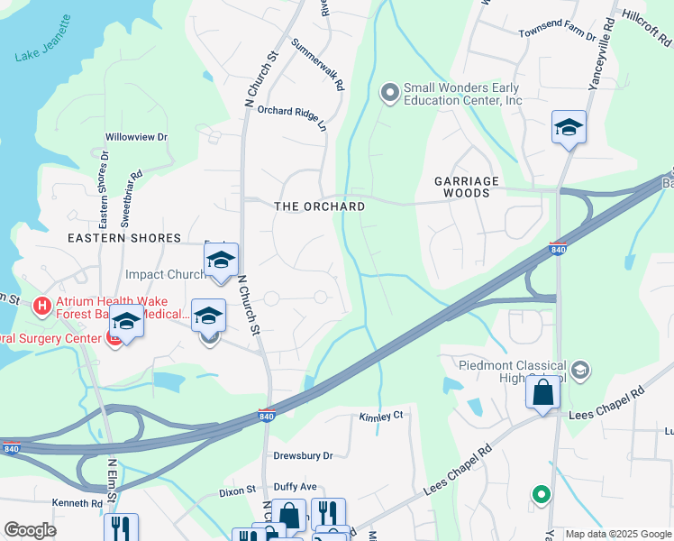 map of restaurants, bars, coffee shops, grocery stores, and more near 2 Teaberry Court in Greensboro