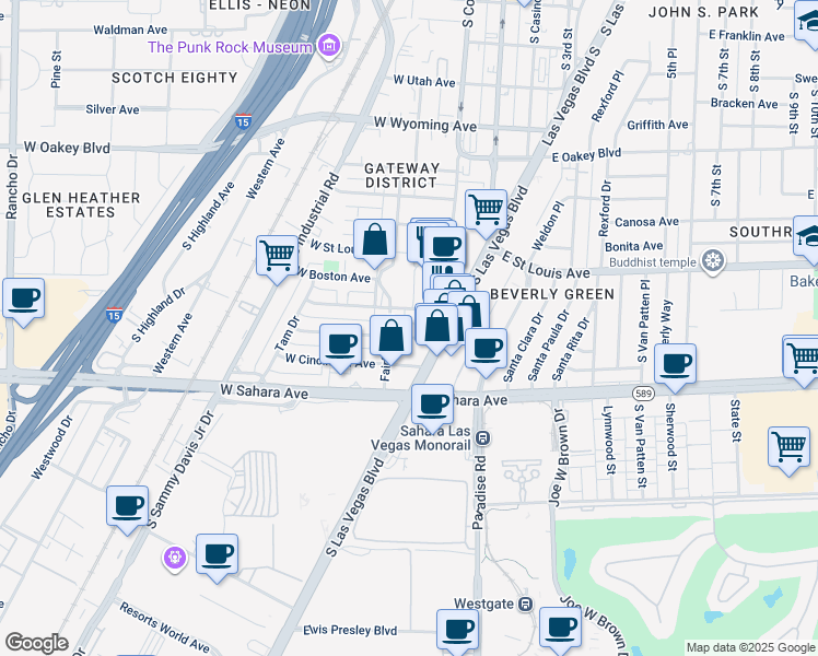 map of restaurants, bars, coffee shops, grocery stores, and more near 2301 Fairfield Avenue in Las Vegas