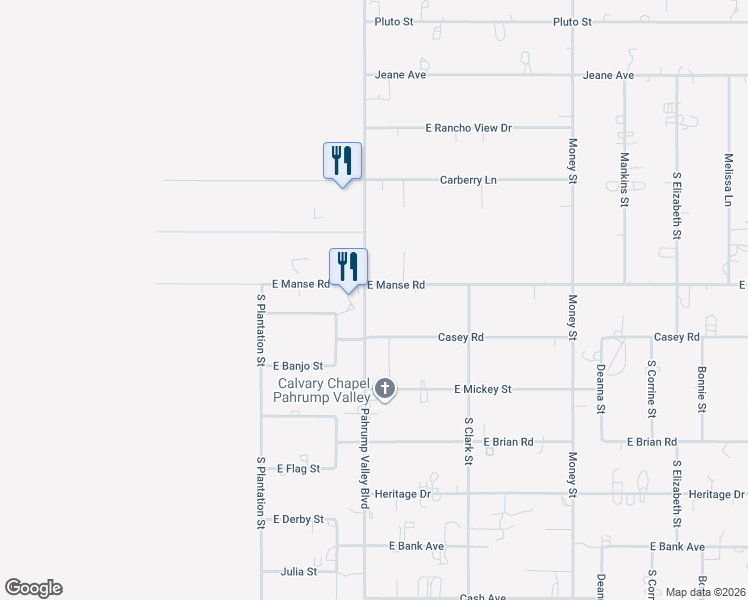 map of restaurants, bars, coffee shops, grocery stores, and more near 1050 Casey Road in Pahrump
