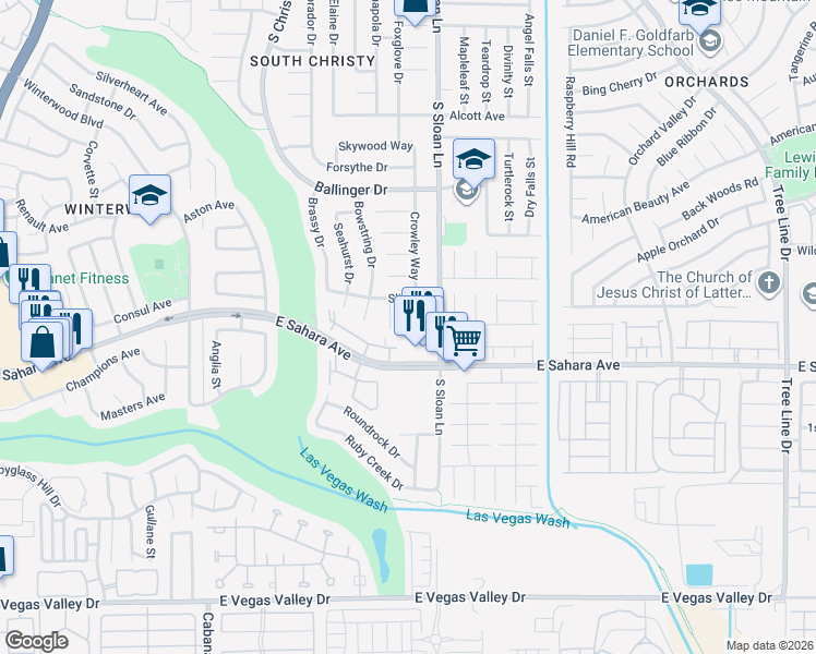 map of restaurants, bars, coffee shops, grocery stores, and more near 2391 Crowley Way in Las Vegas