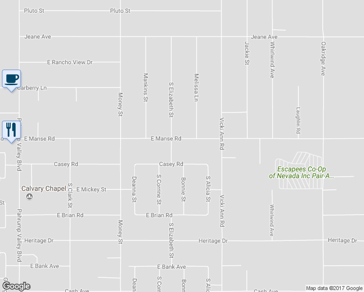 map of restaurants, bars, coffee shops, grocery stores, and more near 1801 Manse Road in Pahrump