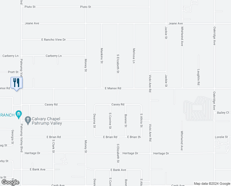 map of restaurants, bars, coffee shops, grocery stores, and more near 1731 Manse Road in Pahrump