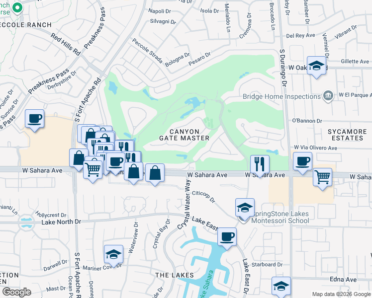 map of restaurants, bars, coffee shops, grocery stores, and more near 2300 Glenbrook Way in Las Vegas