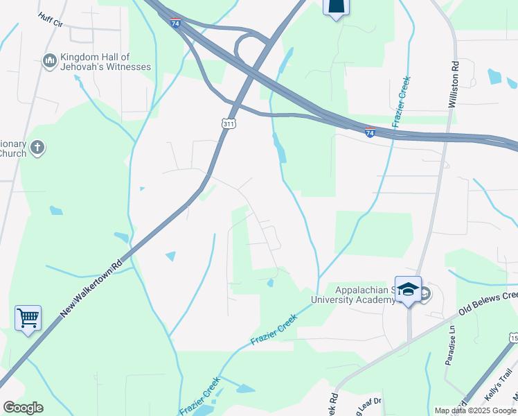 map of restaurants, bars, coffee shops, grocery stores, and more near 2981 Sell Road in Winston-Salem