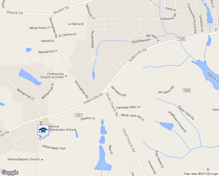 map of restaurants, bars, coffee shops, grocery stores, and more near 2596 Mount Salem Road in Pfafftown
