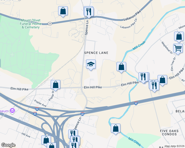 map of restaurants, bars, coffee shops, grocery stores, and more near 500 Spence Lane in Nashville