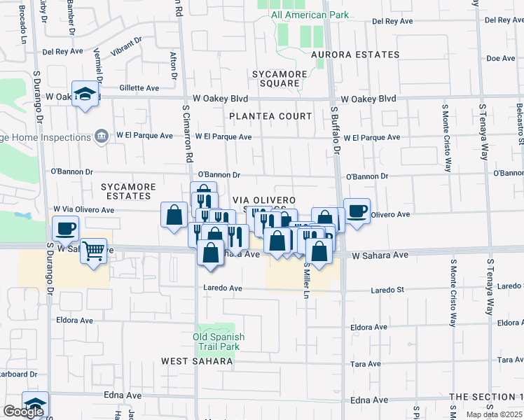 map of restaurants, bars, coffee shops, grocery stores, and more near 7901 Rockwind Court in Las Vegas