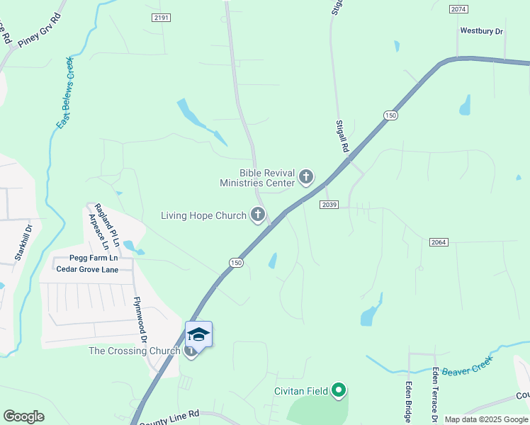 map of restaurants, bars, coffee shops, grocery stores, and more near Bethel Church Road in Kernersville