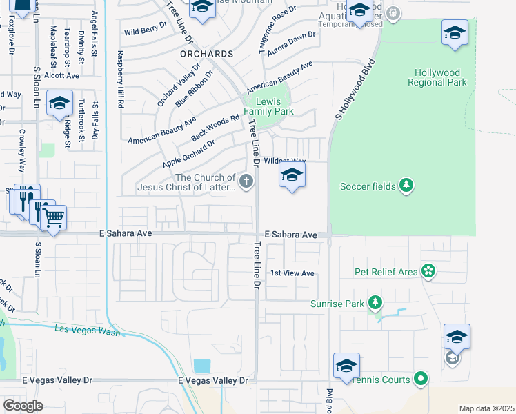 map of restaurants, bars, coffee shops, grocery stores, and more near 2150-2498 Tree Line Dr in Las Vegas