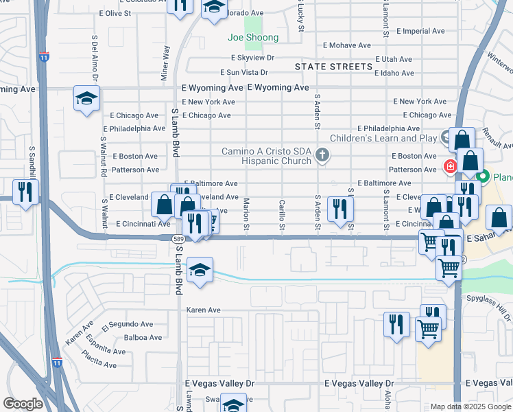 map of restaurants, bars, coffee shops, grocery stores, and more near 4415 Welter Avenue in Las Vegas