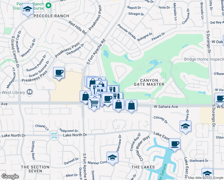 map of restaurants, bars, coffee shops, grocery stores, and more near 2204 Bay Hill Drive in Las Vegas