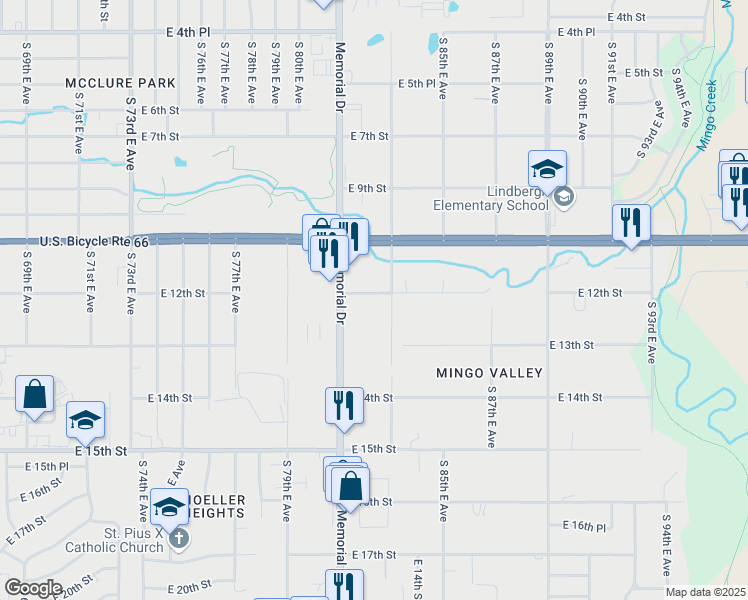 map of restaurants, bars, coffee shops, grocery stores, and more near 1216 South 83rd East Avenue in Tulsa