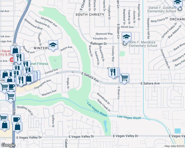 map of restaurants, bars, coffee shops, grocery stores, and more near 5650 East Sahara Avenue in Las Vegas