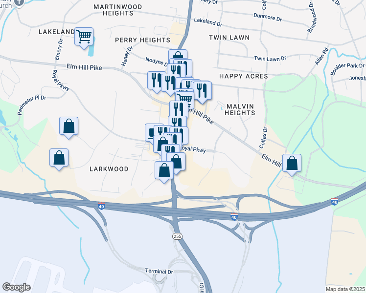 map of restaurants, bars, coffee shops, grocery stores, and more near in Nashville