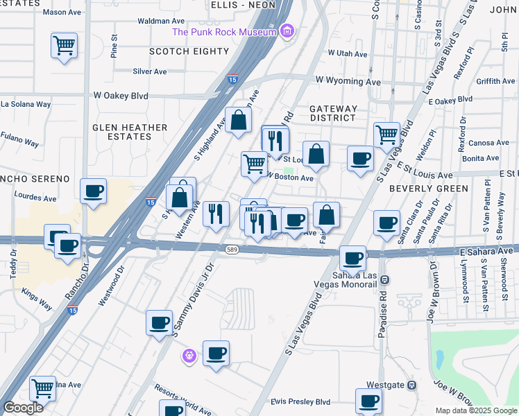 map of restaurants, bars, coffee shops, grocery stores, and more near 2312 Tam Drive in Las Vegas