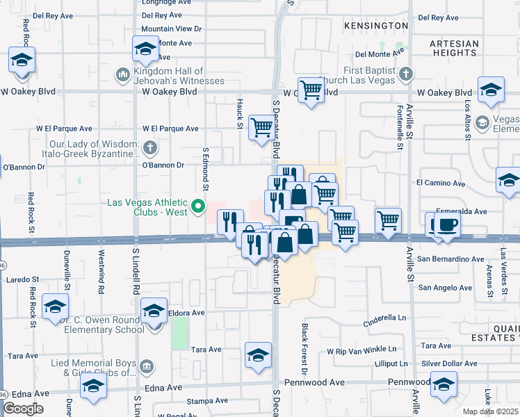 map of restaurants, bars, coffee shops, grocery stores, and more near 2332 South Decatur Boulevard in Las Vegas