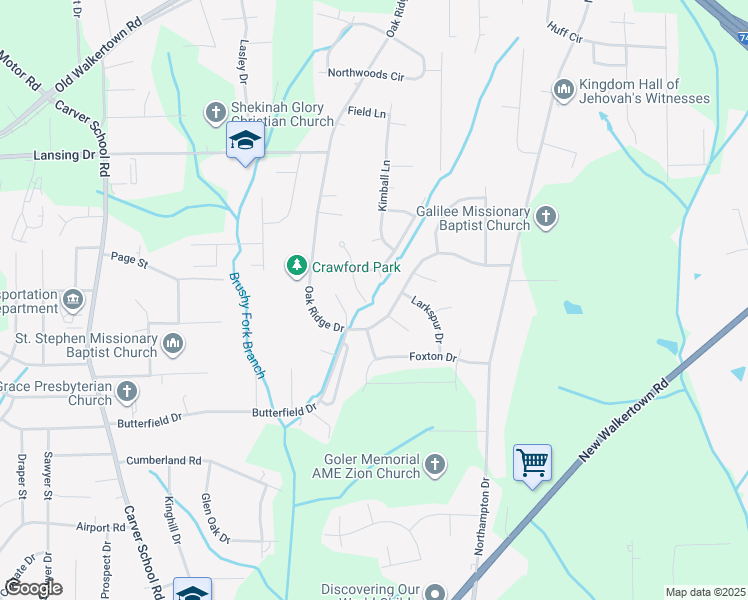 map of restaurants, bars, coffee shops, grocery stores, and more near 4205 South Jasmin Court in Winston-Salem