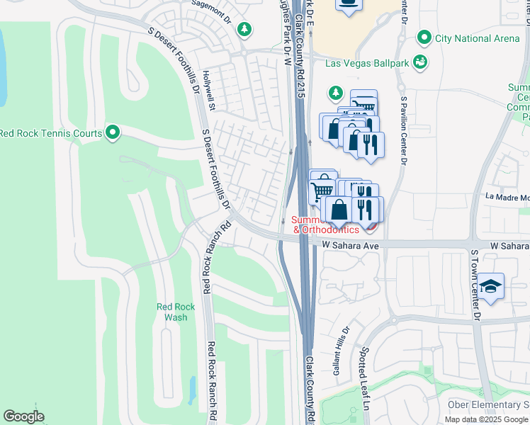 map of restaurants, bars, coffee shops, grocery stores, and more near 2435 Cordoba Bluff Court in Las Vegas