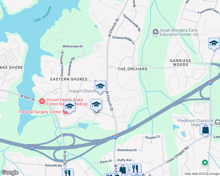 map of restaurants, bars, coffee shops, grocery stores, and more near 1 Augusta Court in Greensboro