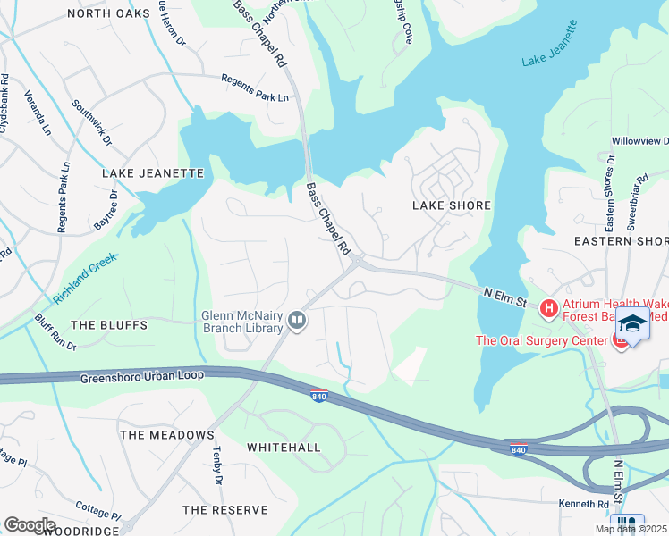 map of restaurants, bars, coffee shops, grocery stores, and more near 5001 Bass Chapel Road in Greensboro