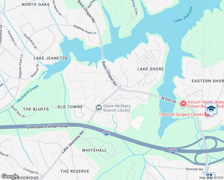 map of restaurants, bars, coffee shops, grocery stores, and more near 5001 Bass Chapel Road in Greensboro