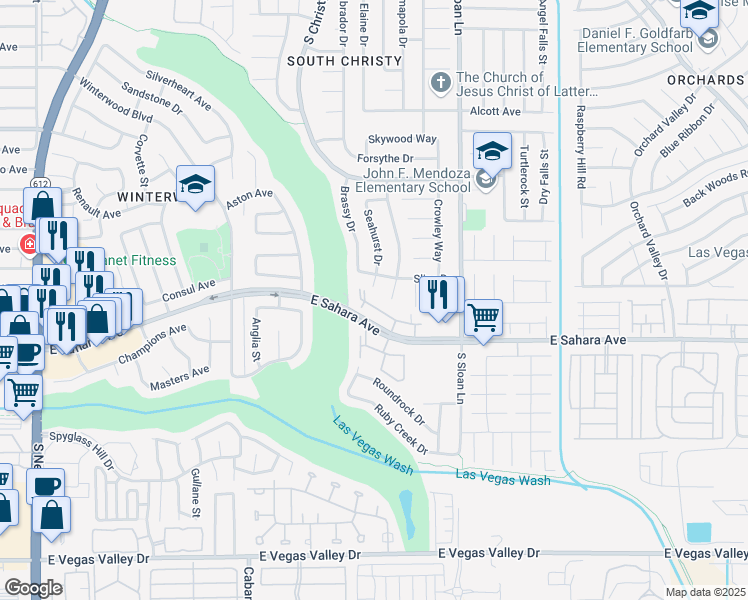 map of restaurants, bars, coffee shops, grocery stores, and more near 5650 East Sahara Avenue in Las Vegas