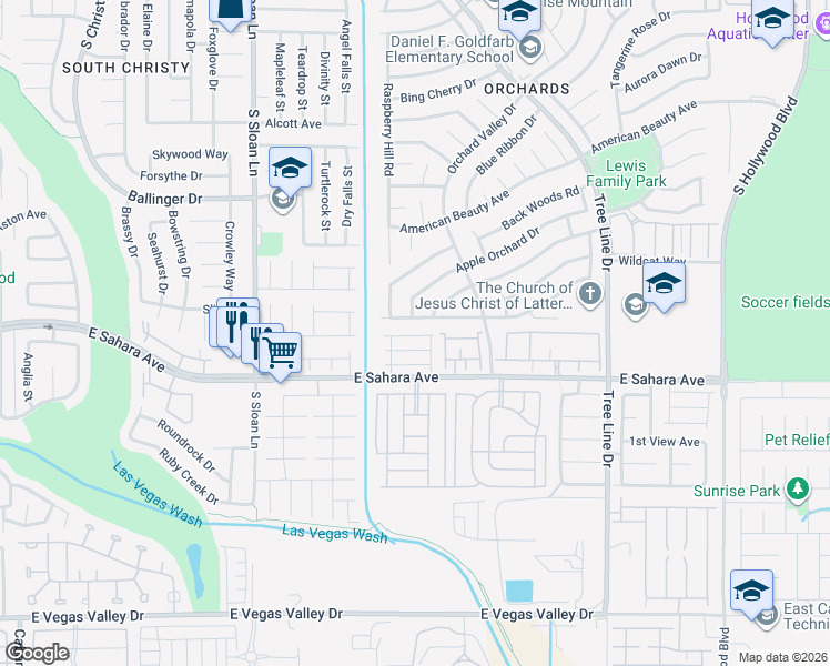 map of restaurants, bars, coffee shops, grocery stores, and more near 6070 Las Nubes Drive in Las Vegas