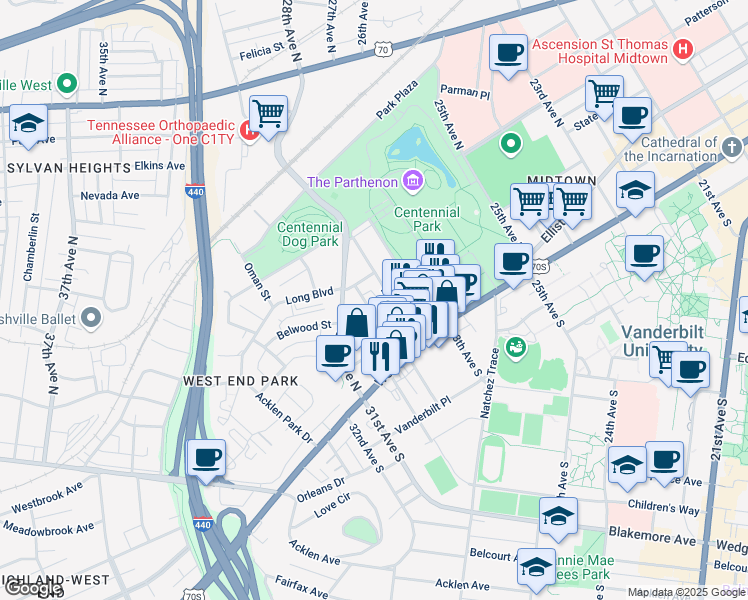 map of restaurants, bars, coffee shops, grocery stores, and more near 3002 Poston Avenue in Nashville