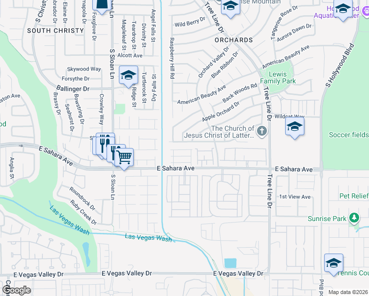 map of restaurants, bars, coffee shops, grocery stores, and more near 6070 Las Nubes Drive in Las Vegas