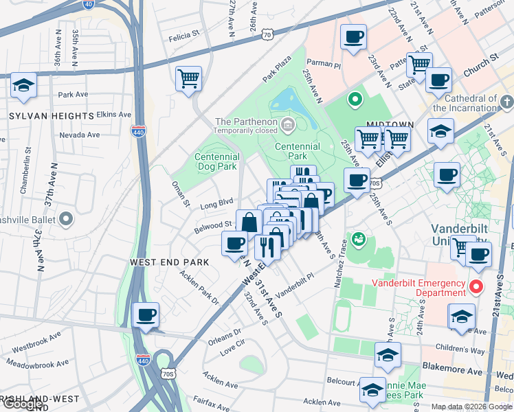 map of restaurants, bars, coffee shops, grocery stores, and more near 3002 Poston Avenue in Nashville