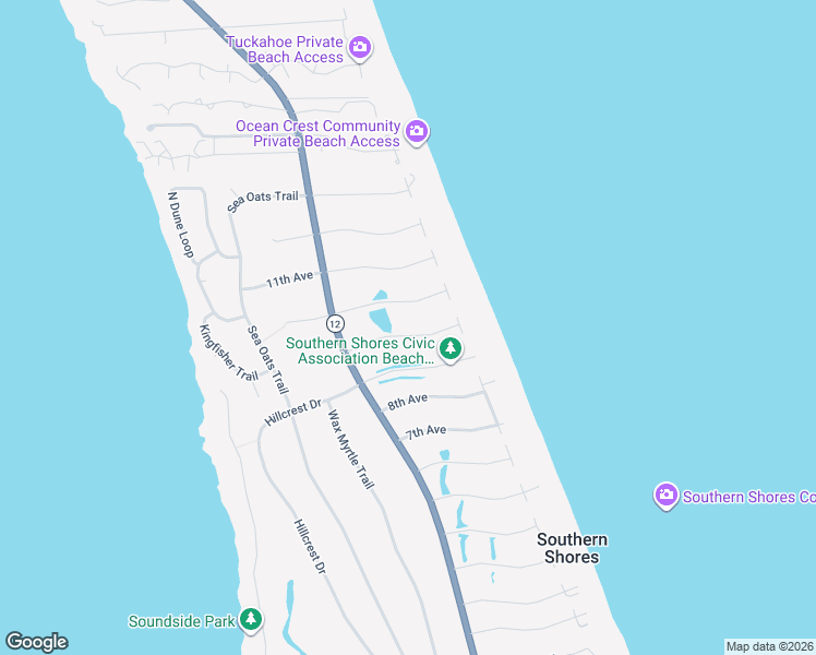map of restaurants, bars, coffee shops, grocery stores, and more near 15 9th Avenue in Kitty Hawk