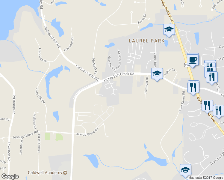 map of restaurants, bars, coffee shops, grocery stores, and more near 4015 Tuscany Lane in Greensboro