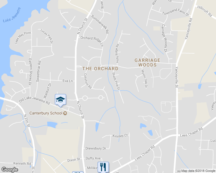 map of restaurants, bars, coffee shops, grocery stores, and more near 4 Teaberry Court in Greensboro
