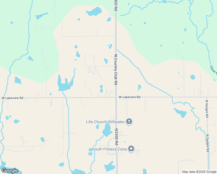 map of restaurants, bars, coffee shops, grocery stores, and more near 2496 N3300 Road in Stillwater