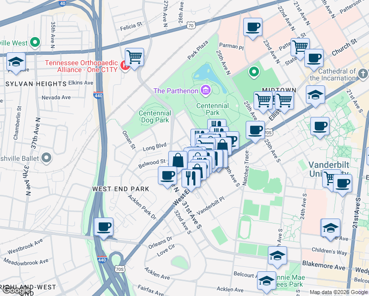 map of restaurants, bars, coffee shops, grocery stores, and more near 3002 Poston Avenue in Nashville