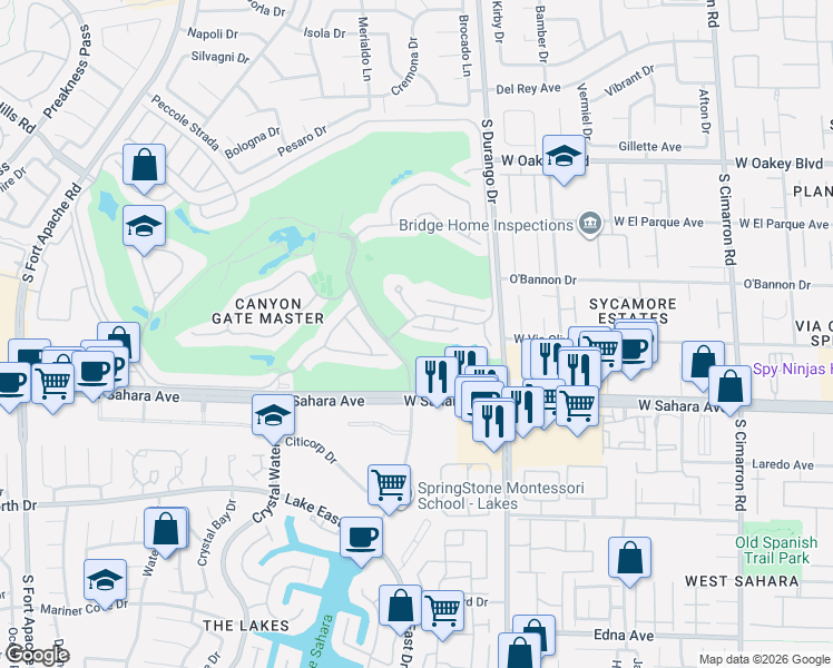 map of restaurants, bars, coffee shops, grocery stores, and more near 8633 Lakeridge Circle in Las Vegas