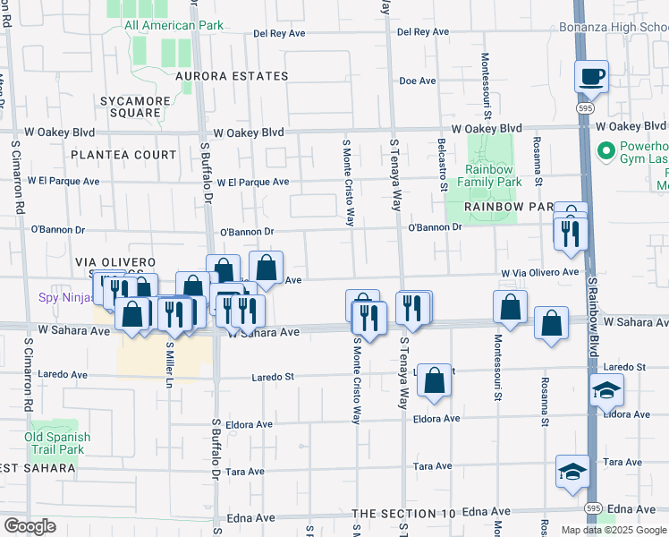 map of restaurants, bars, coffee shops, grocery stores, and more near 7450 West Via Olivero Avenue in Las Vegas