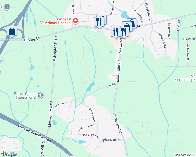 map of restaurants, bars, coffee shops, grocery stores, and more near 2009 Rim Road in Greensboro