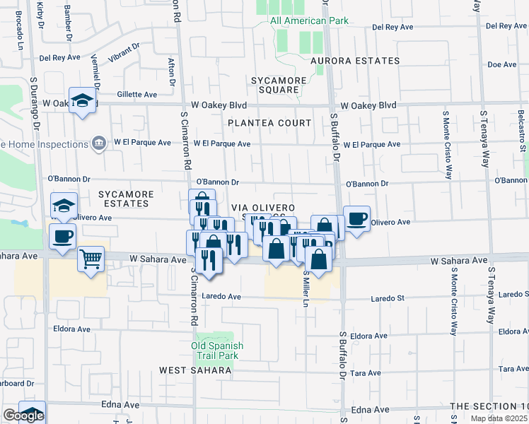 map of restaurants, bars, coffee shops, grocery stores, and more near 7901 Rockwind Court in Las Vegas
