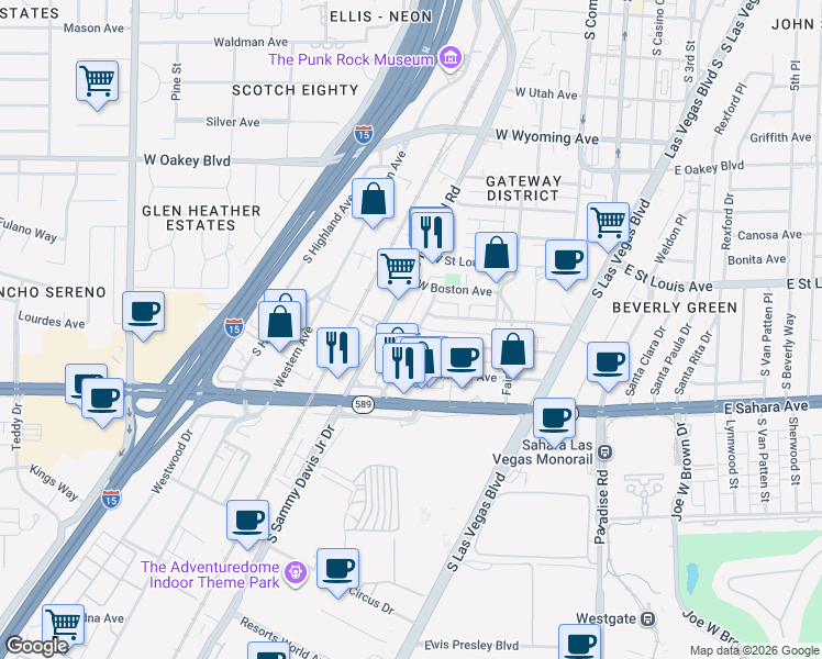 map of restaurants, bars, coffee shops, grocery stores, and more near 2312 Tam Drive in Las Vegas