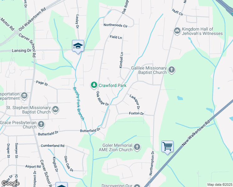 map of restaurants, bars, coffee shops, grocery stores, and more near 4209 South Jasmin Court in Winston-Salem