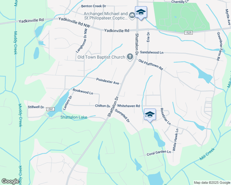 map of restaurants, bars, coffee shops, grocery stores, and more near 4330 Shattalon Drive in Winston-Salem