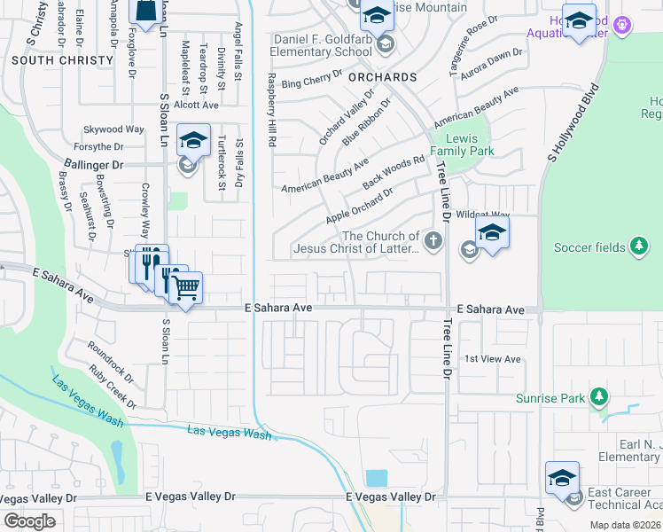 map of restaurants, bars, coffee shops, grocery stores, and more near 6170 East Sahara Avenue in Las Vegas