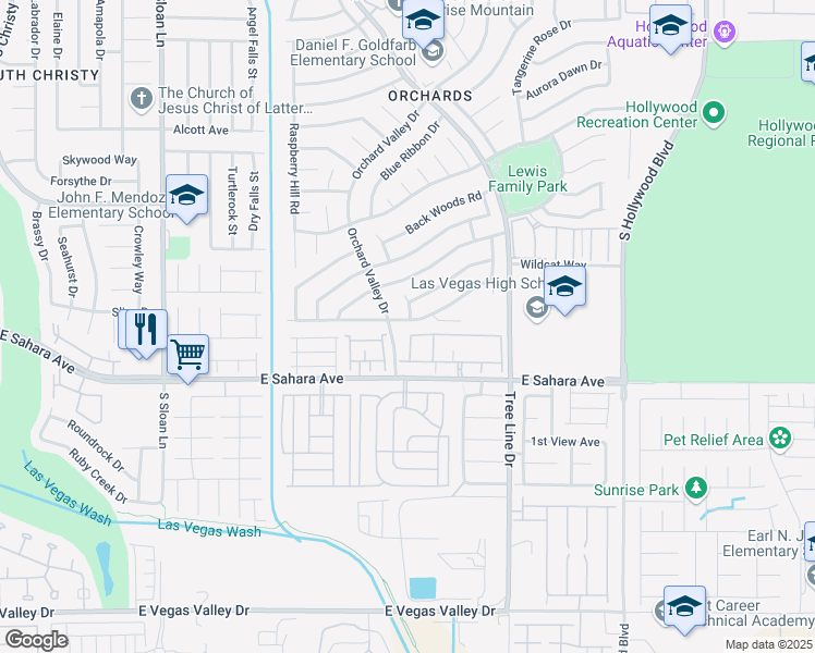 map of restaurants, bars, coffee shops, grocery stores, and more near 6229 Peach Orchard Road in Las Vegas