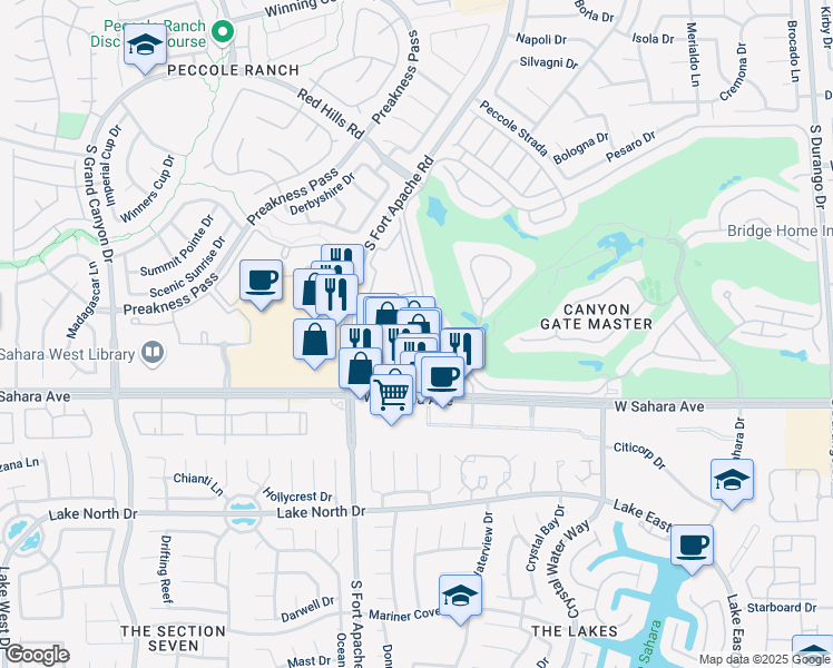 map of restaurants, bars, coffee shops, grocery stores, and more near 2200 South Fort Apache Road in Las Vegas