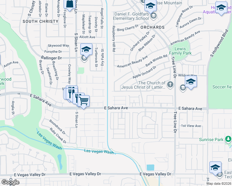 map of restaurants, bars, coffee shops, grocery stores, and more near 2281 Blackberry Valley Way in Las Vegas