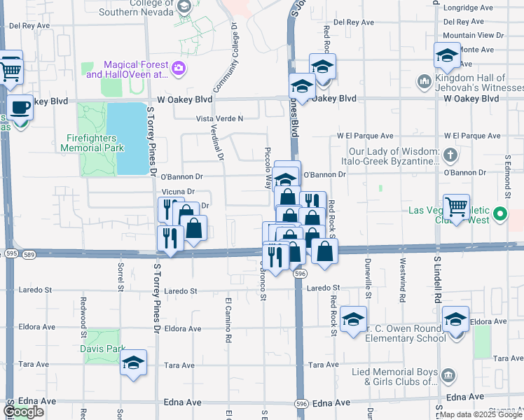 map of restaurants, bars, coffee shops, grocery stores, and more near 6151 Peppermill Drive in Las Vegas
