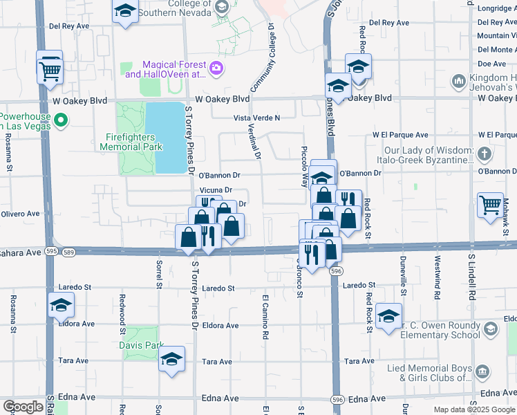 map of restaurants, bars, coffee shops, grocery stores, and more near 2216 Verdinal Drive in Las Vegas