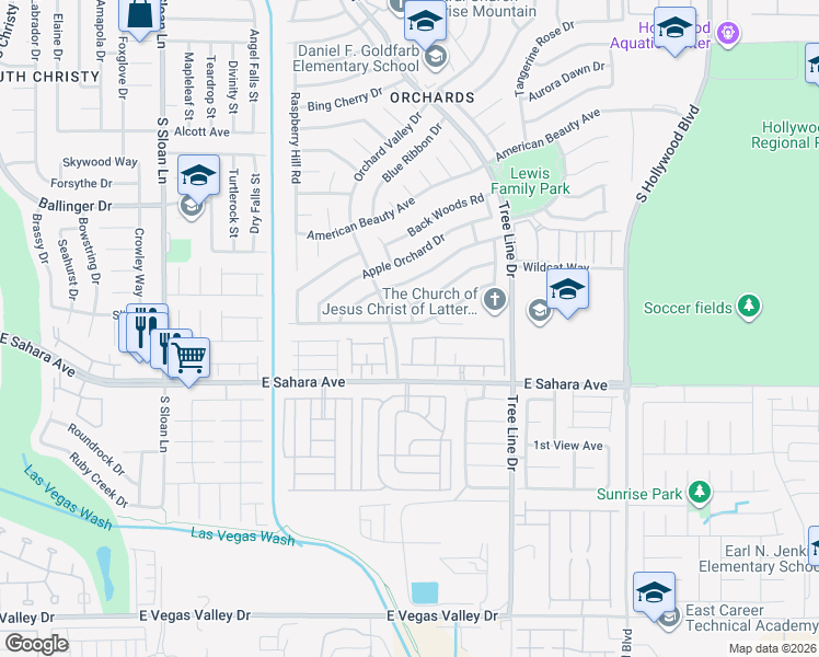 map of restaurants, bars, coffee shops, grocery stores, and more near 6229 Peach Orchard Road in Las Vegas